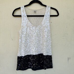 J.Crew XS Sequin Tank Top White Black Colorblock Party Holiday Glam Sparkle Chic